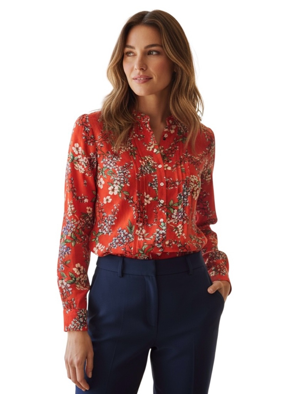 Nanette Lepore Red Floral Pintuck Blouse